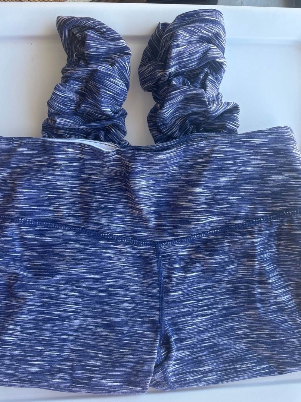Blue Space-Dye Ruched Capri Leggings